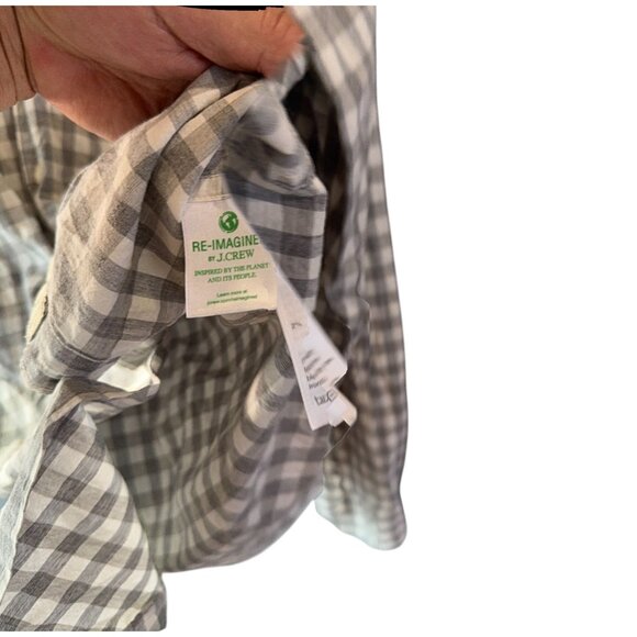 J.Crew Gray Check Stretch Button Up Shirt Medium Organic Cotton Plaid Casual - Picture 5 of 5